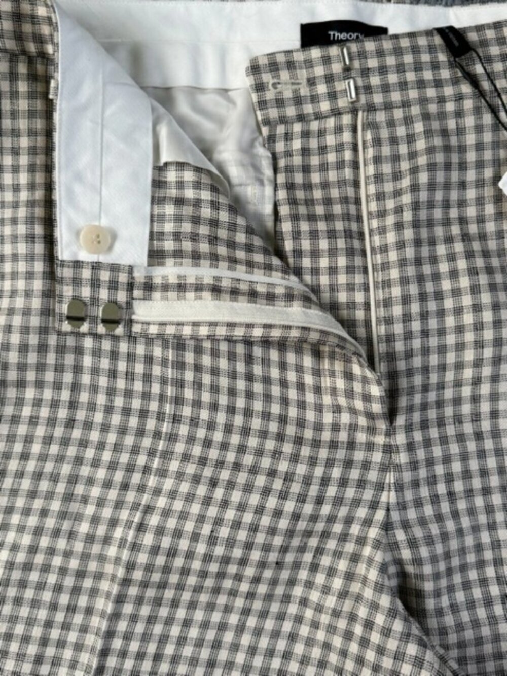 Theory Womens Pants Cream Linear Check Classic Straight Trouser Size 12 NWT $345 - Picture 7 of 16